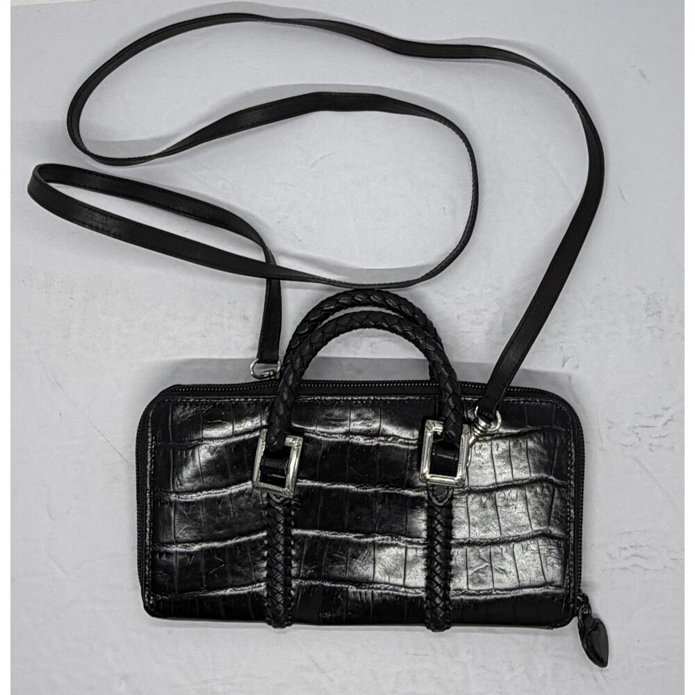 Brighton Gladiola Black Handbag Croc Embossed Leather Top Handle Wallet Black